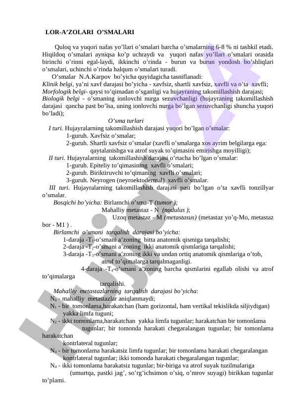 Yuqori nafas yo'llari o'smalari haqida ma'lumotlar