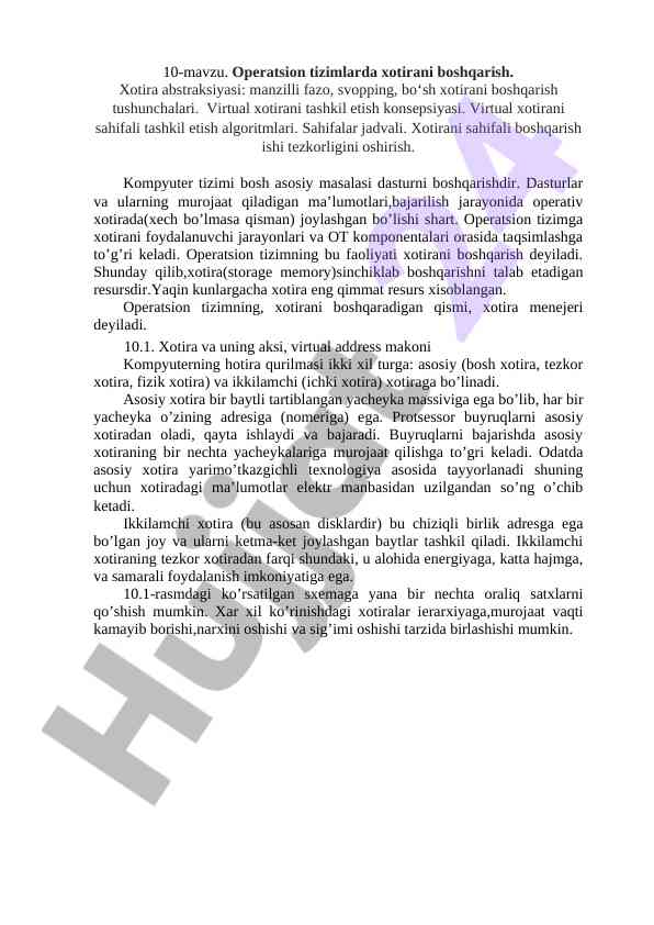 Operatsion tizimlarda xotirani boshqarish