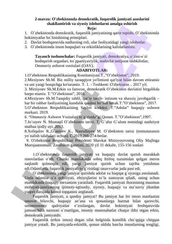 O'zbekistonda demokratik jamiyatni shakllantirish