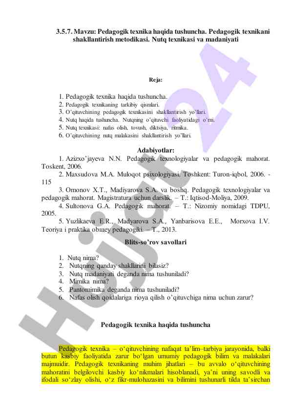 Pedagogik texnika haqida tushuncha va mavzular
