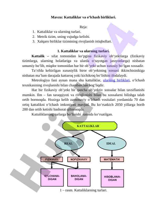 Kattaliklar va o‘lchash birliklari tizimi