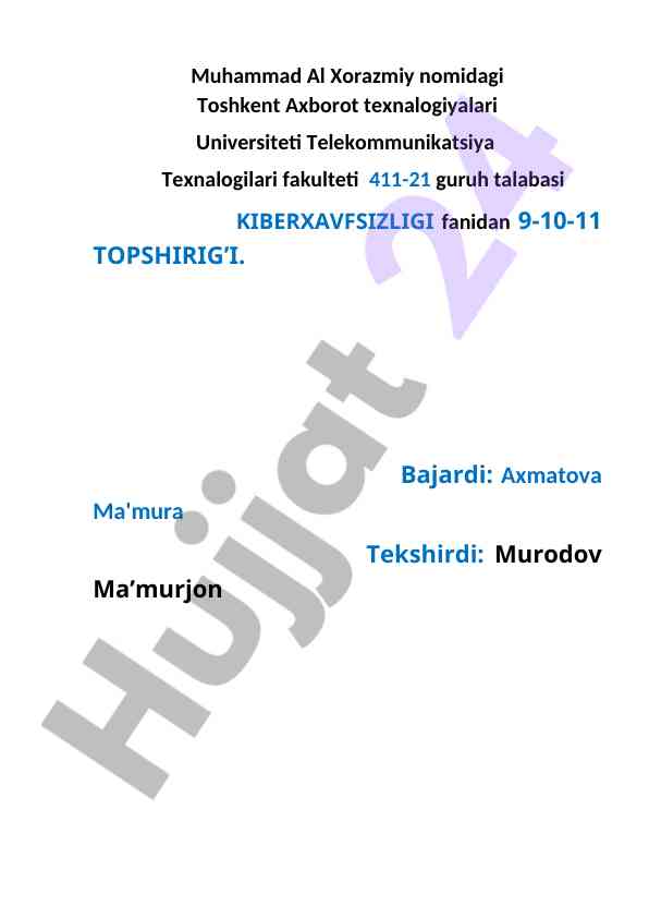 Kiberxavfsizlik fanidan amaliy topshiriqlar