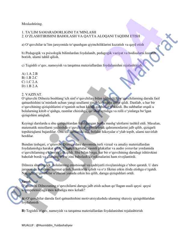Taʼlim samaradorligini taʼminlash usullari