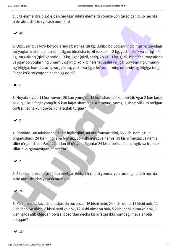 Matematika va fizika test savollari