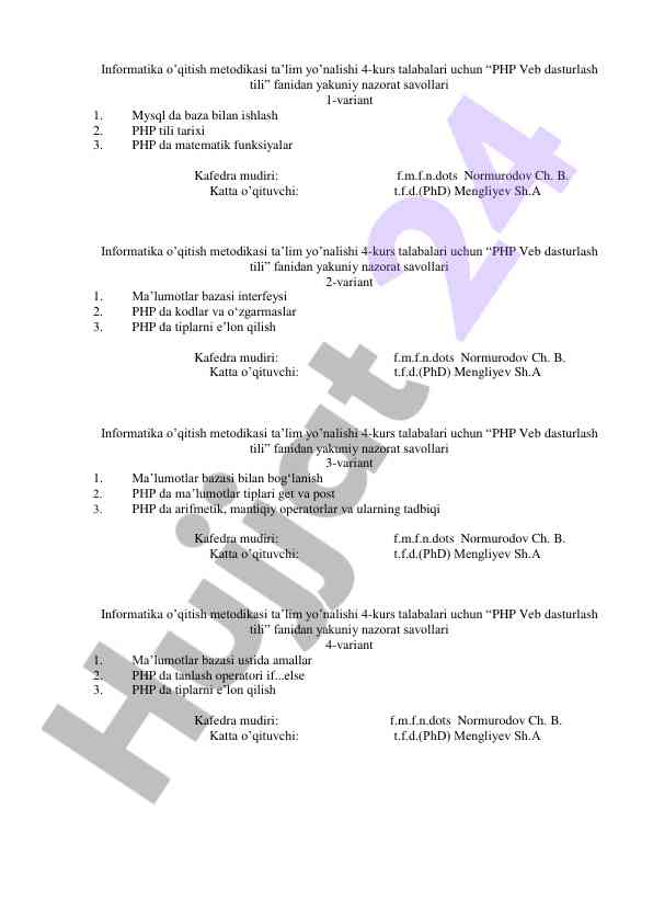 Php veb dasturlash tili yakuniy nazorat savollari