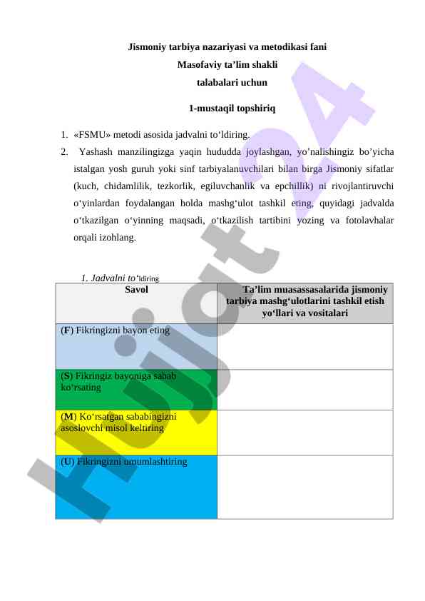 Jismoniy tarbiya nazariyasi va metodikasi kurs ishlari