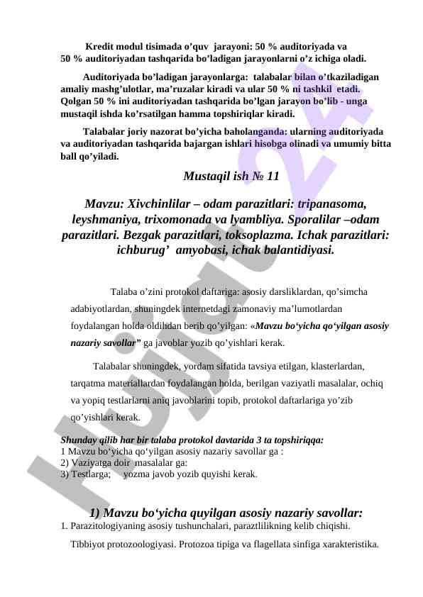 Kredit modul tizimida o’quv jarayoni tahlili