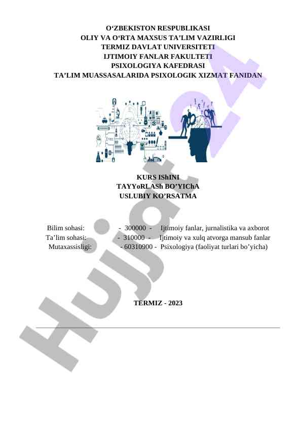 Psixologik xizmat ta'lim muassasalarida uslubiy ko'rsatma