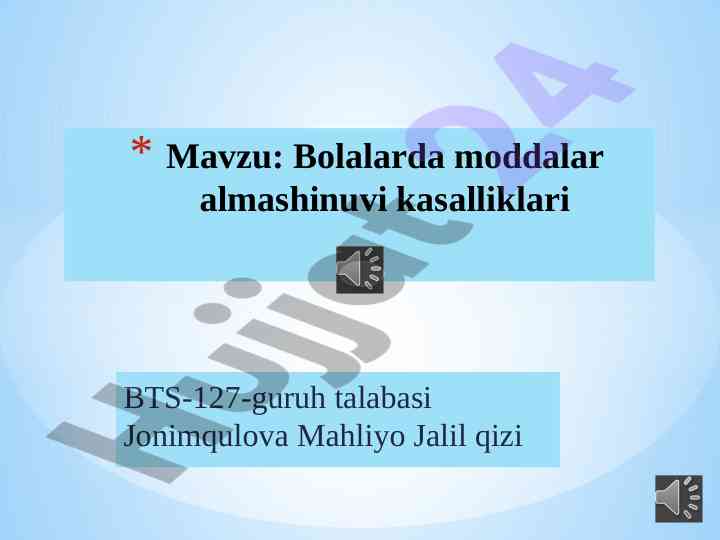 Bolalarda Moddalar Almashinuvi Kasalliklari