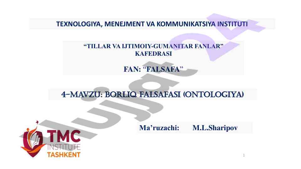 Ontologiya va borliq falsafasi asoslari