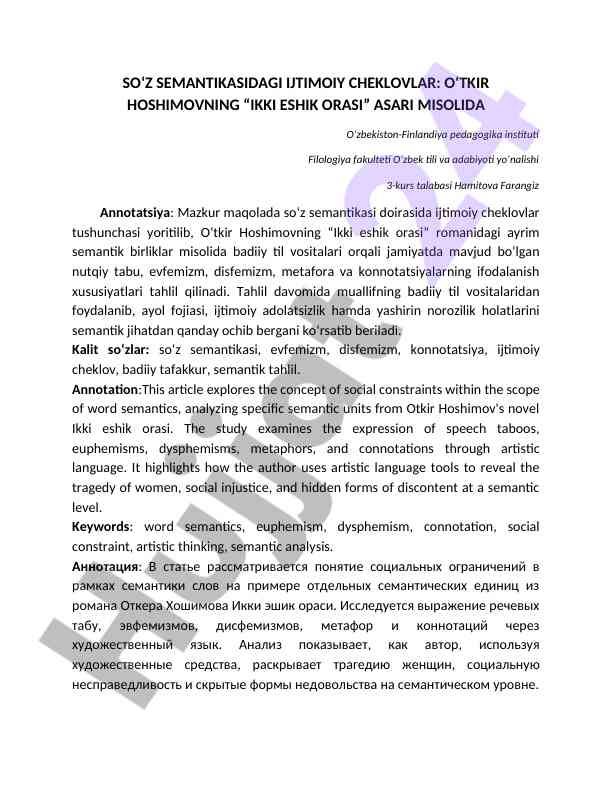 So'z semantikasidagi ijtimoiy cheklovlar tahlili