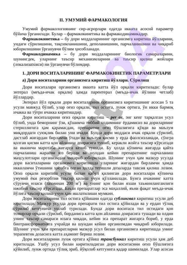 Umumiy farmakologiya va dori vositalarining mexanizmlari