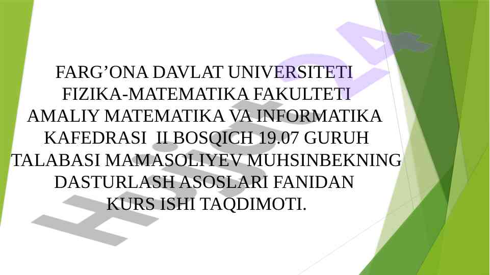 Dasturlash asoslari bo'yicha kurs ishining taqdimoti