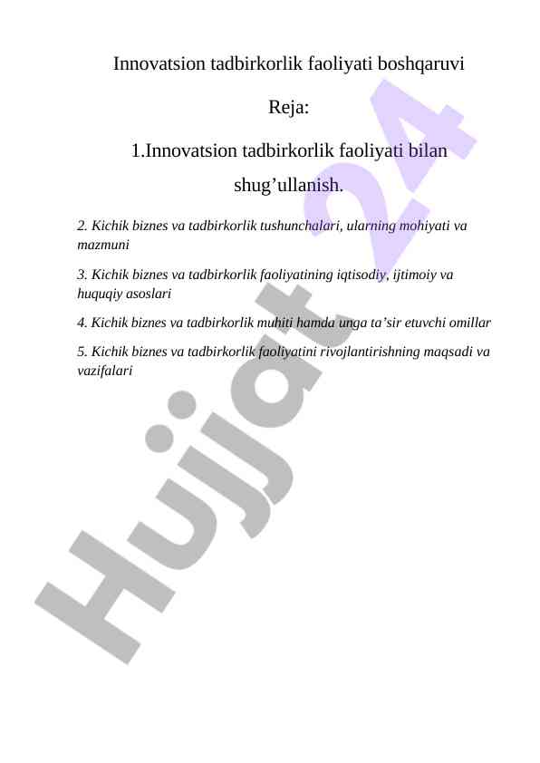 Innovatsion tadbirkorlik faoliyatini boshqarish