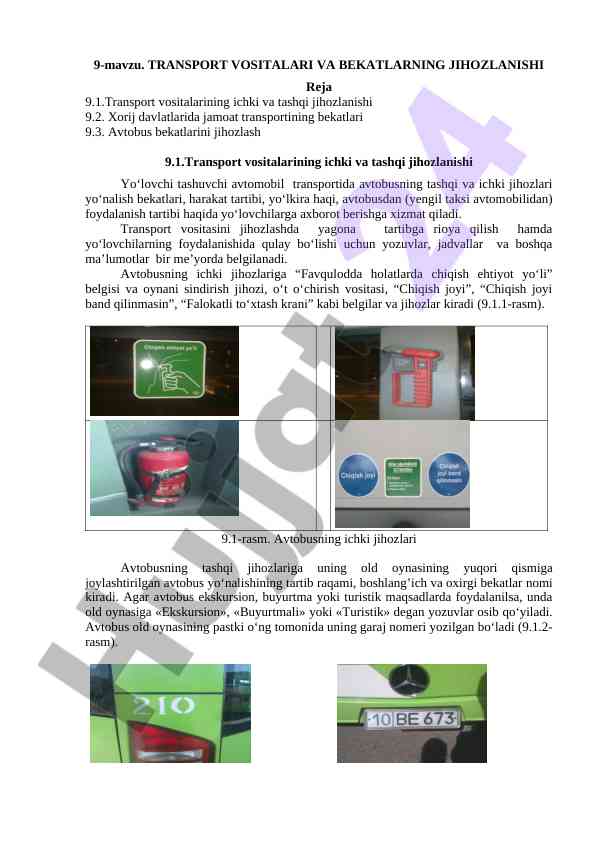 Transport vositalari va bekatlarning jihozlanishi
