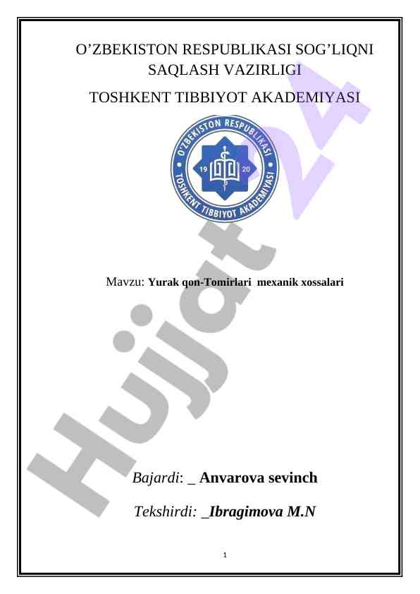 Yurak qon-tomirlari mexanik xossalari tahlili