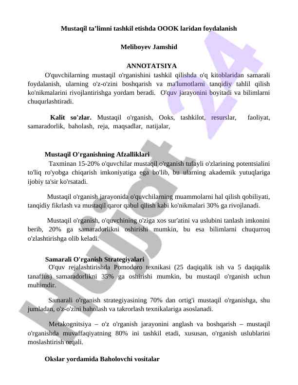 Mustaqil o'rganishda oook lardidan foydalanish strategiyalari