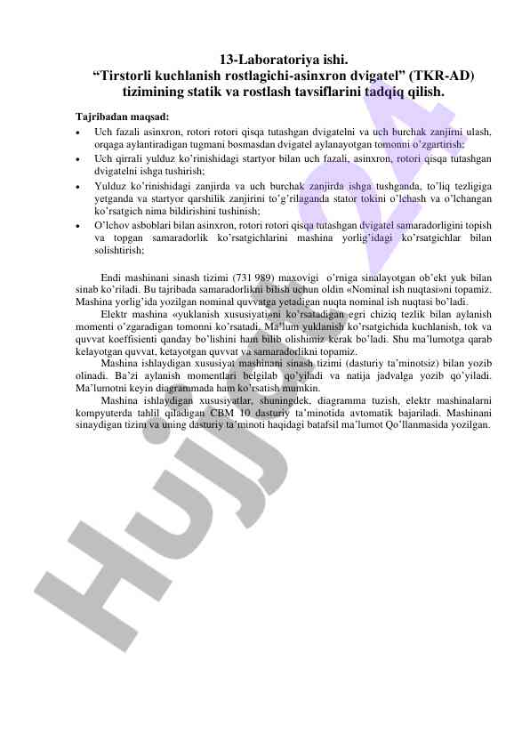 Tirstorli kuchlanish rostlagichi asinxron dvigatel tizimi
