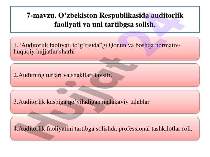 Auditorlik faoliyati va tartibga solish metodikasi