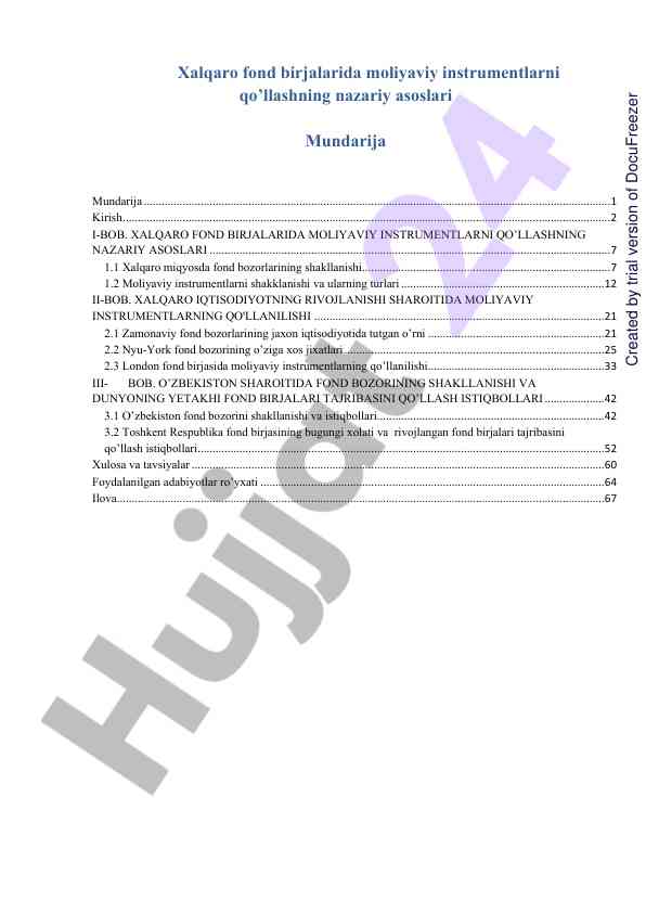Xalqaro fond birjalarida moliyaviy instrumentlar