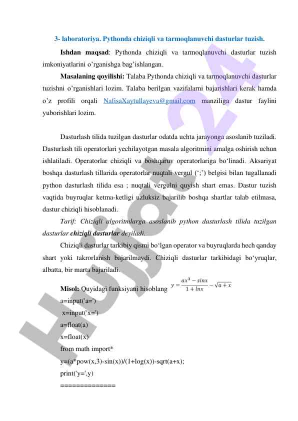 Pythonda chiziqli va tarmoqlanuvchi dasturlar tuzish