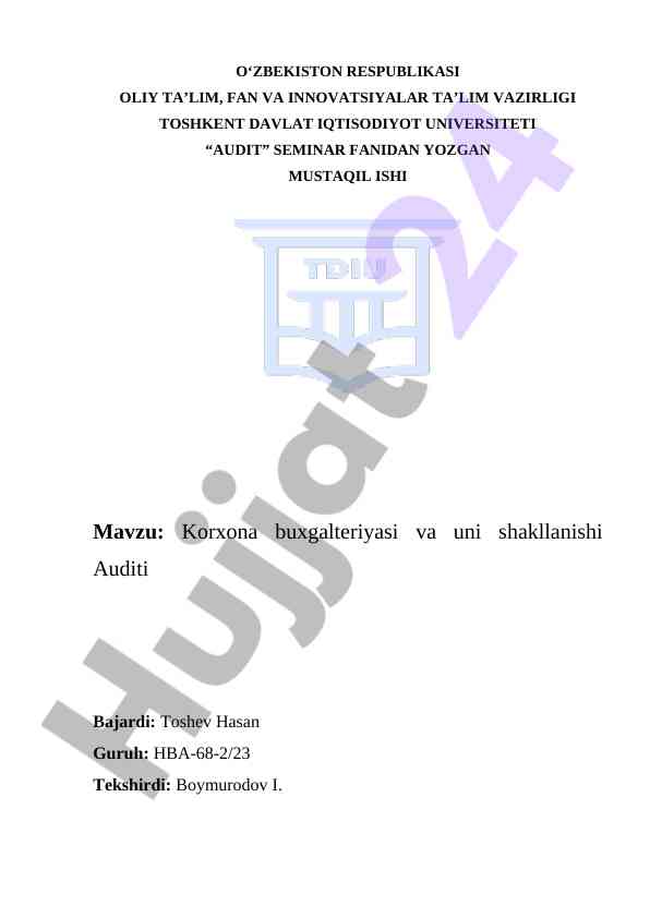 Korxona buxgalteriyasi va auditi tahlili