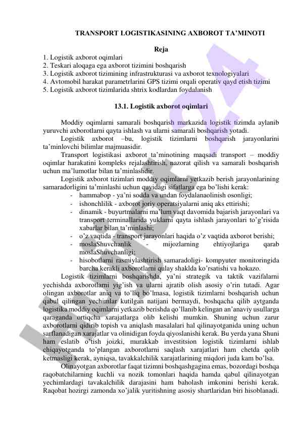 Transport logistikasi axborot ta’minoti tizimi
