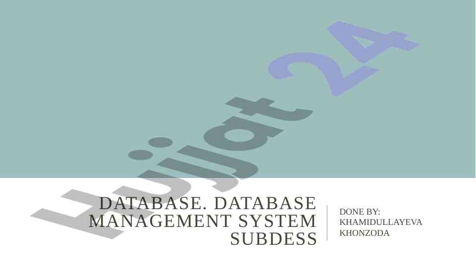 Introduction to substantial database management system