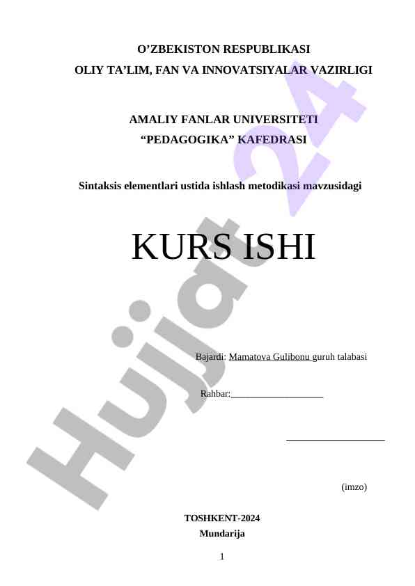 Sintaksis elementlari ustida ishlash metodikasi
