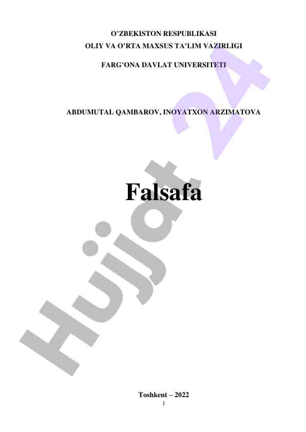 Falsafa darsligi oliy o‘quv yurtlari talabalari uchun