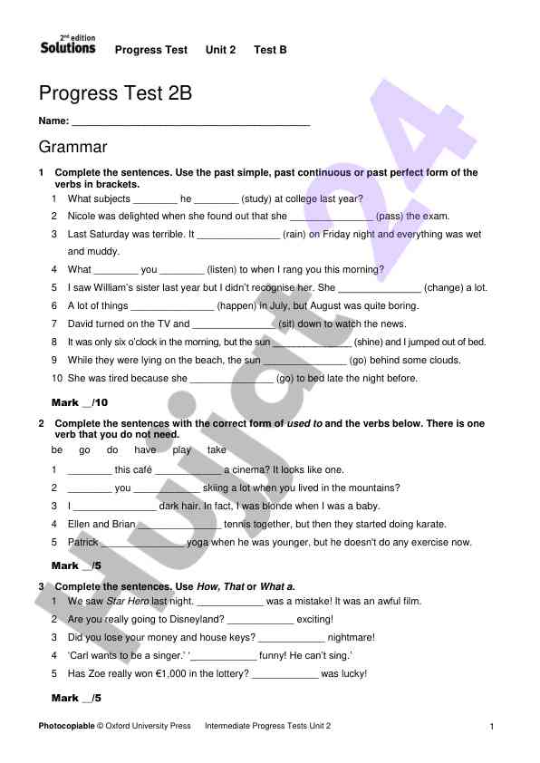 Progress test unit 2 test b grammar exercises