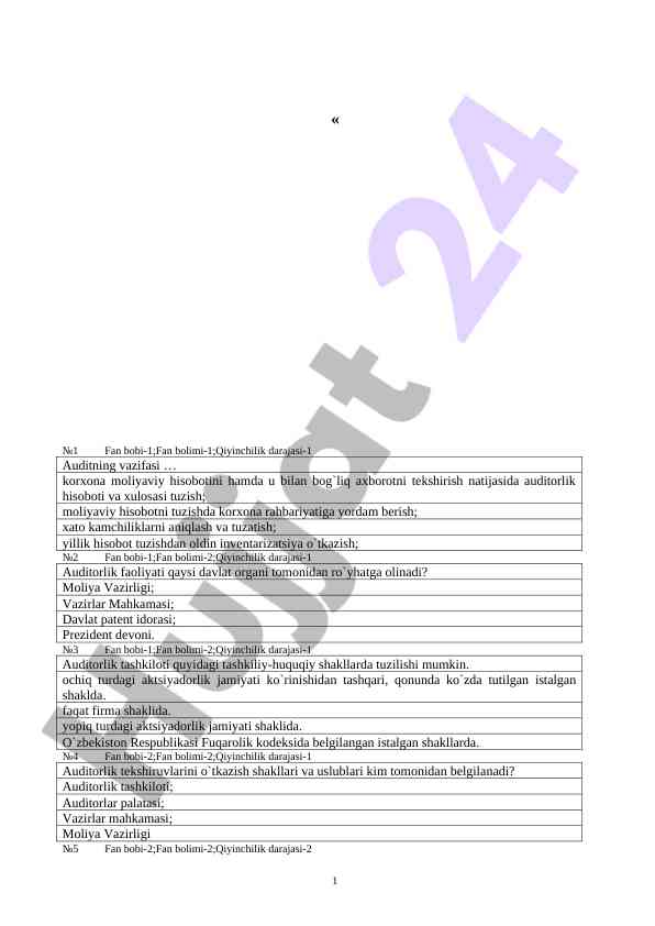 Audit jarayoni tahlili va xulosa tayyorlash