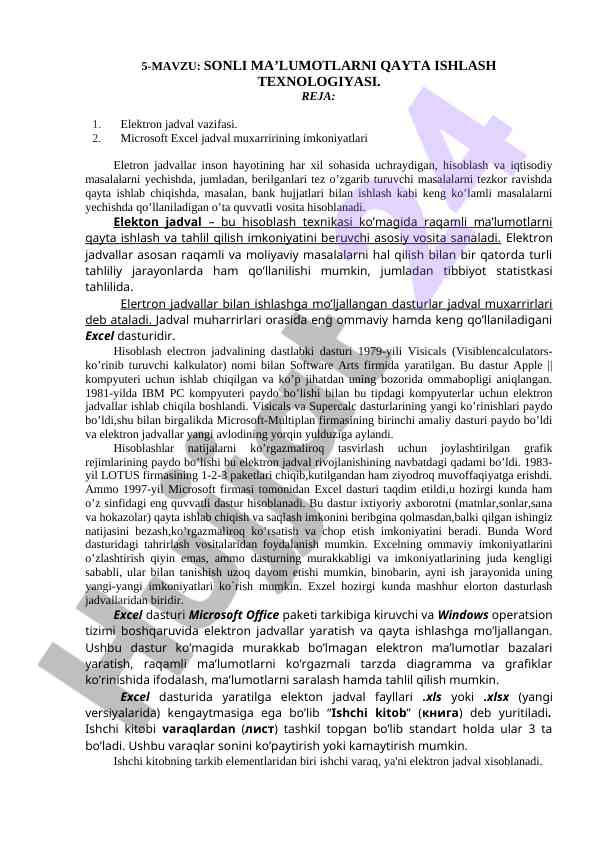 Sonli ma’lumotlarni qayta ishlash texnologiyasi