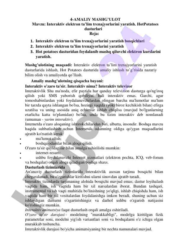 Interaktiv elektron ta’lim trenajyorlarini yaratish