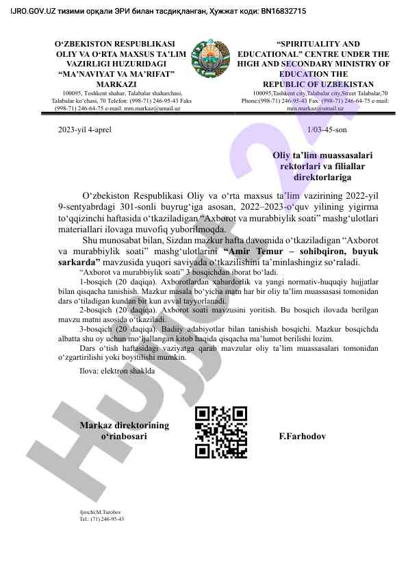 Axborot va murabbiylik soati mashgʻulotlari mavzusi