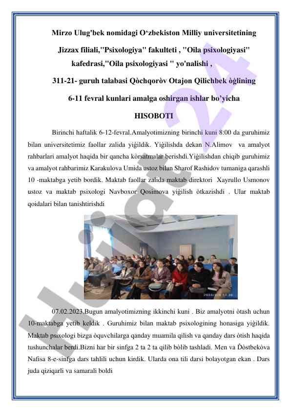 Oila psixologiyasi amaliyoti hisoboti