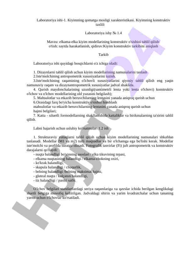 Kiyim modellarining konstruktiv tahlili
