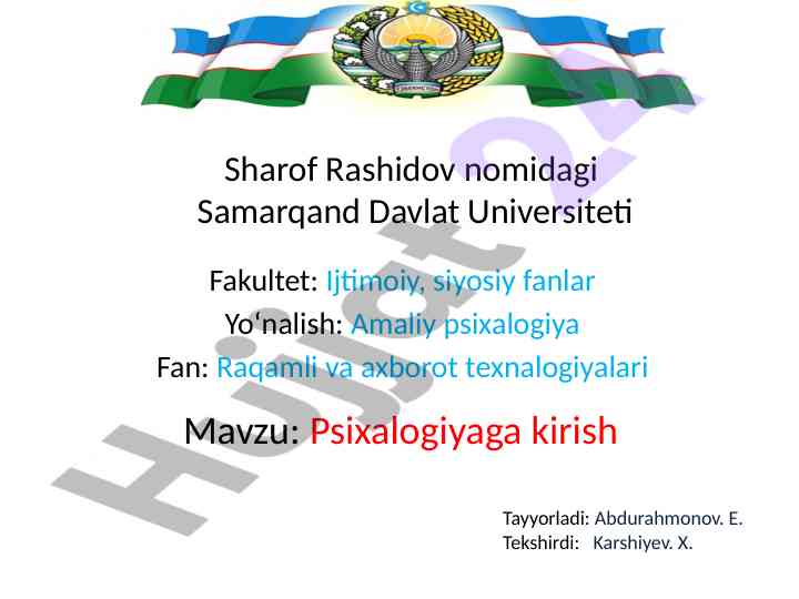 Psixologiyaga kirish asosiy tushunchalari