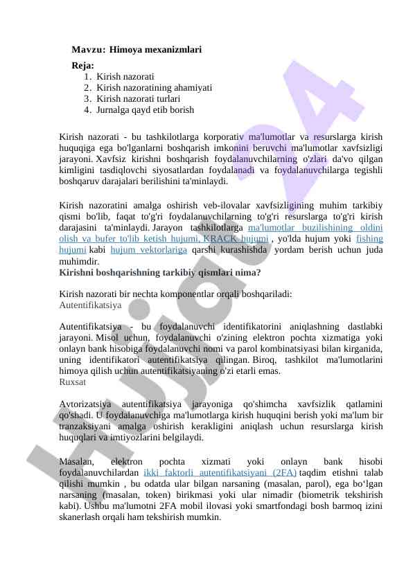 Kirish nazorati himoya mexanizmlari