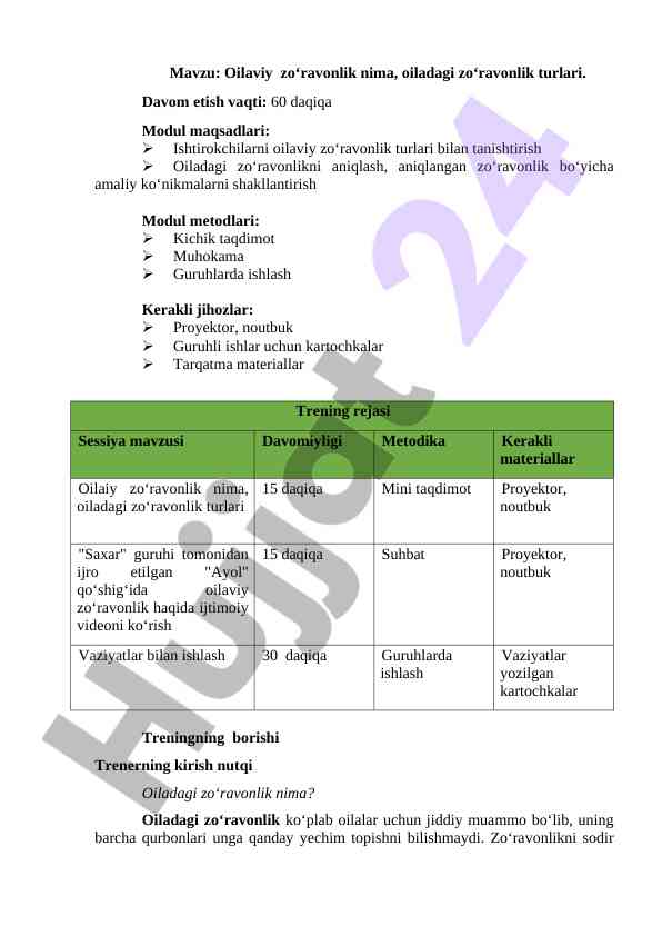 Oilaviy zoʻravonlik turlari bilan tanishtirish