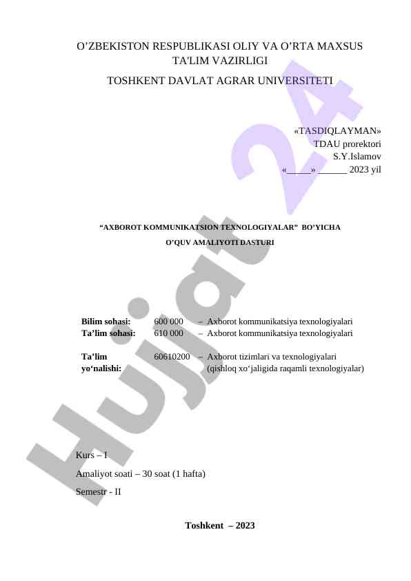 Axborot kommunikatsion texnologiyalar o'quv amaliyoti