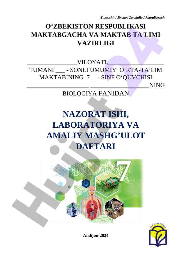 Biologiya fanidan nazorat ishining labaratoriya daftari