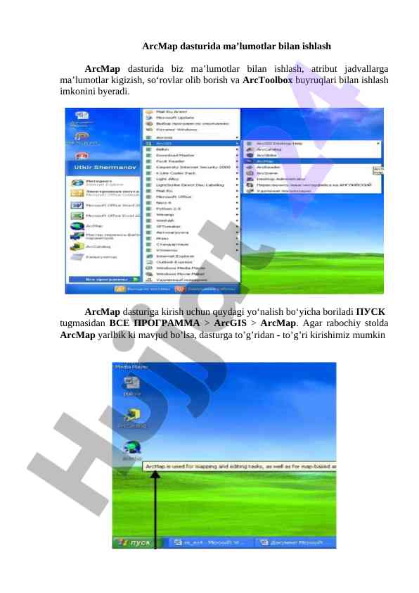 Arcmap dasturida ma’lumotlar bilan ishlash