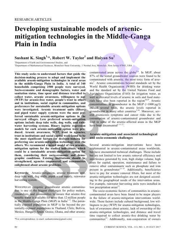 Sustainable arsenic-mitigation technologies in india