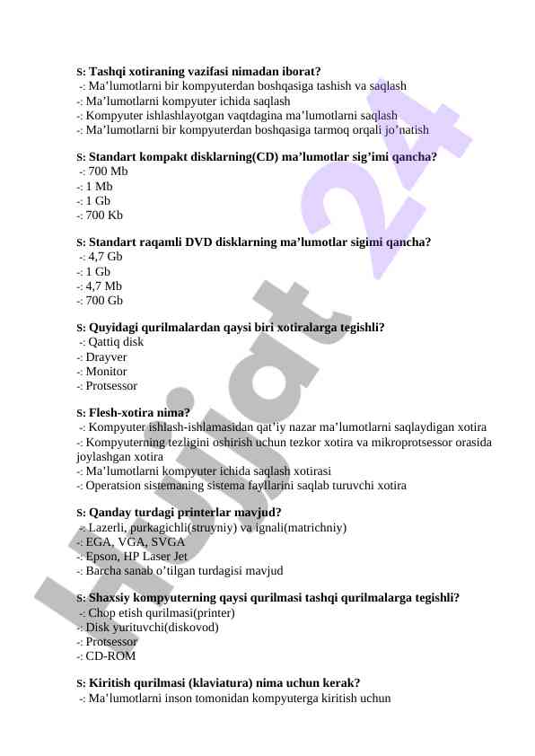 Kompyuter xotiralari haqida muammolar