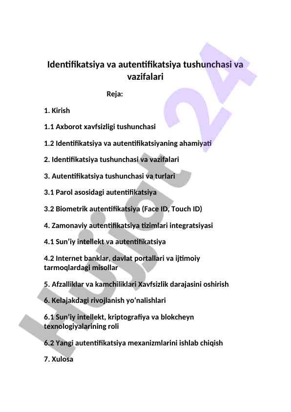 Identifikatsiya va autentifikatsiya tushunchalari