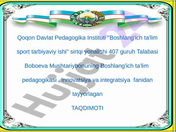 Boshlang'ich ta'lim innovatsiyasi va integratsiyasi