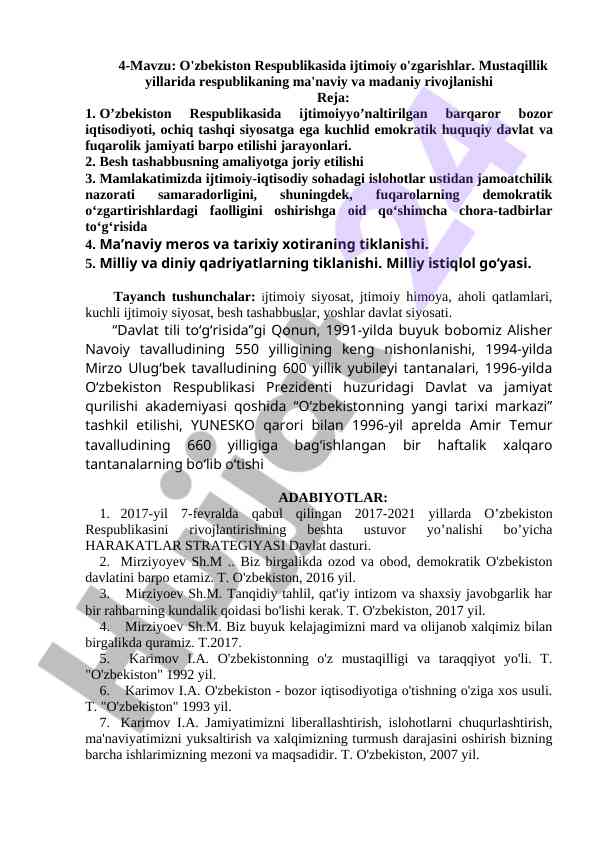O'zbekistonda ijtimoiy o'zgarishlar va rivojlanish