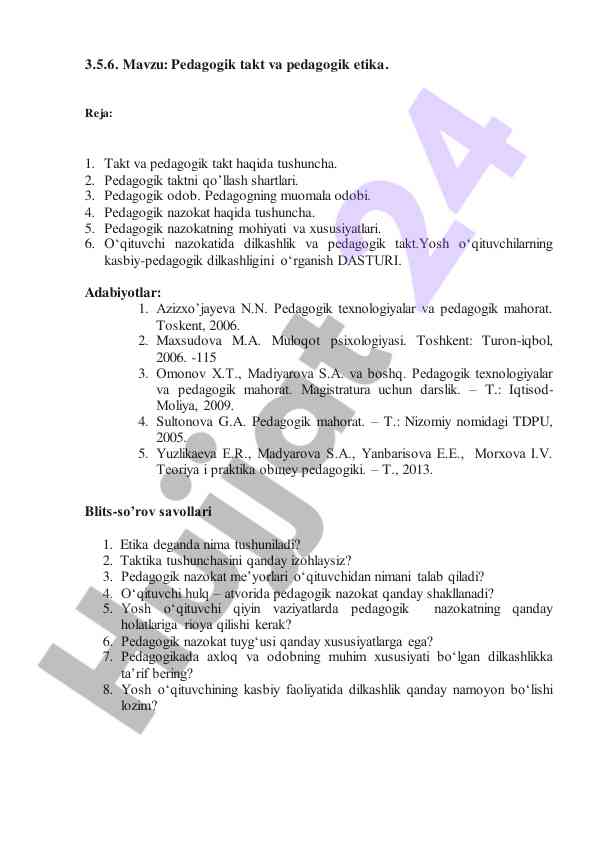 Pedagogik takt va pedagogik etika tushunchalari