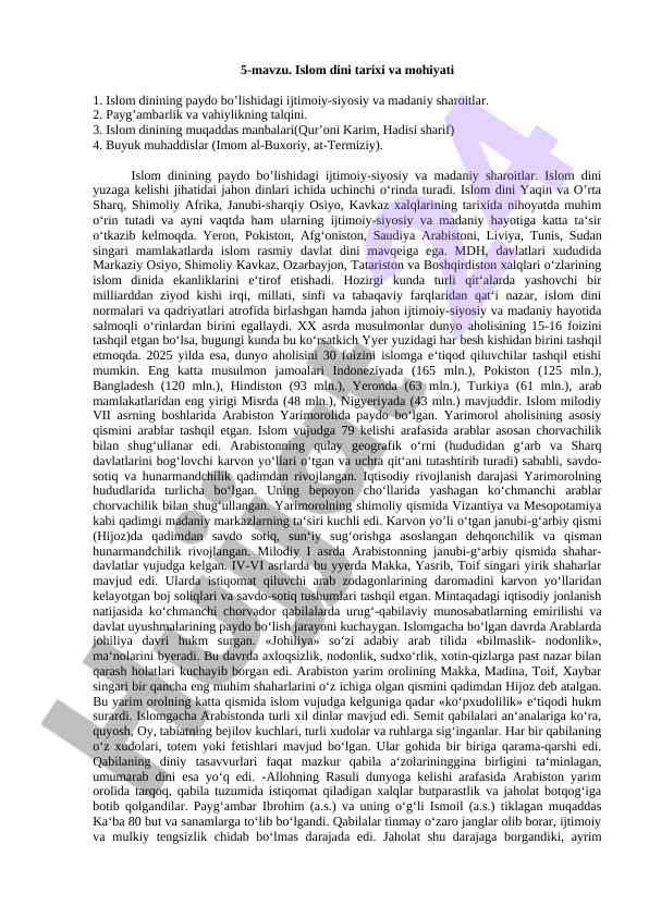 Islom dini tarixi va mohiyati talqinlari
